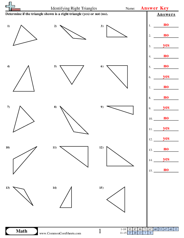  - Identifying Right Triangles worksheet